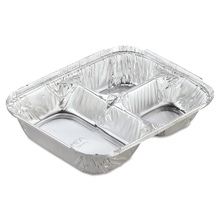 Hfa Aluminum Oblong Container with Lid, 3-Compartment, 24 oz, 8.5 x 6.38 x 1.47, Silver, PK250 2045-35-250W